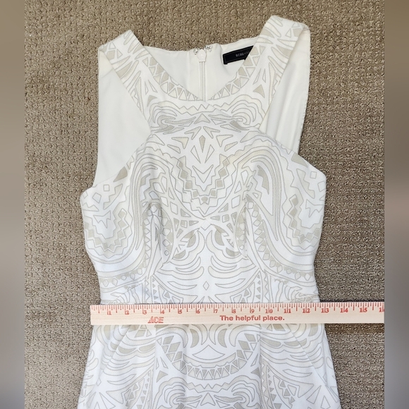 BCBGMaxAzria Everlie White Ivory Lace Sheer Floor Length Geometric Dress - Picture 12 of 14